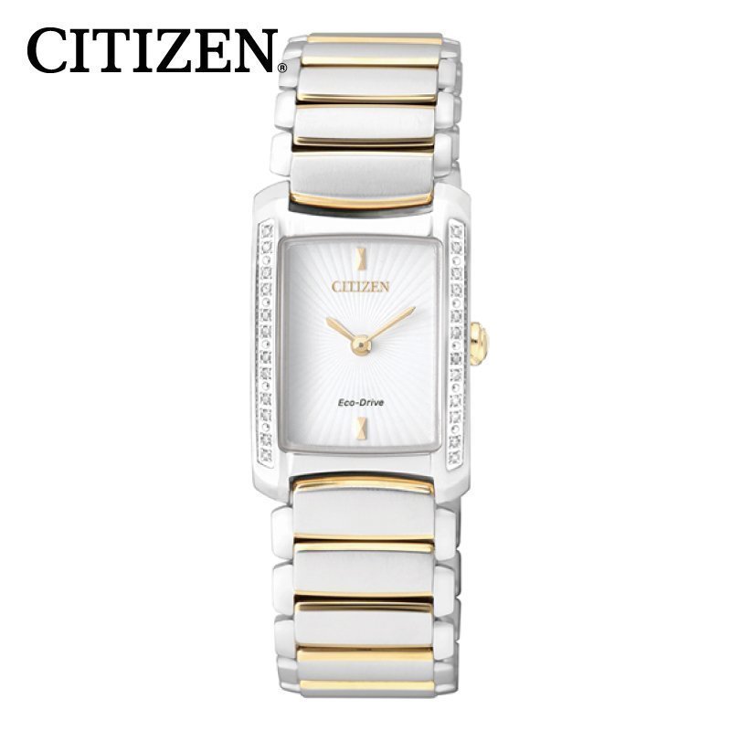 西铁城（CITIZEN）手表镶钻光动能钢带防水女士时装表EG2965-5