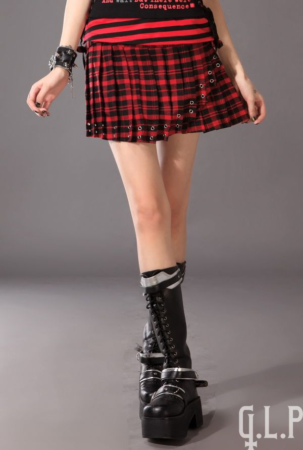 ╋glp朋克摇滚学院风kera百折裙