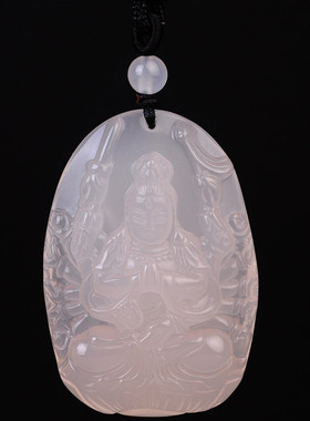 天然白色生肖鼠玉髓千手观音吊坠