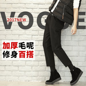 加厚 冬季阔腿裤女韩版毛呢九分休闲烟管裤女秋冬9分学生bf休闲裤