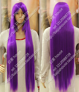 皇紫音 战场原黑仪100cm紫色1米长直发 葡萄紺 cos假发 伪物语