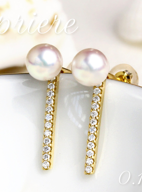 两用日本代购两戴akoya海水珍珠钻石耳钉排钻吊坠耳环18K黄金白金