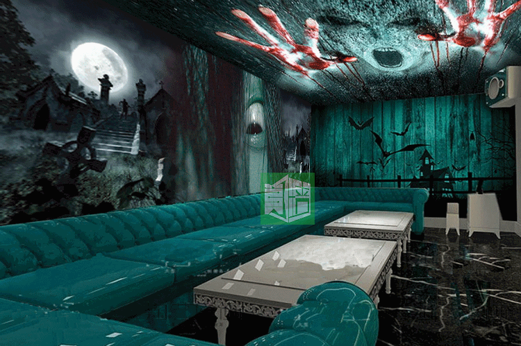 3d立体大型壁画密室逃脱主题墙纸ktv酒吧个性壁纸恐怖阴森吓人画