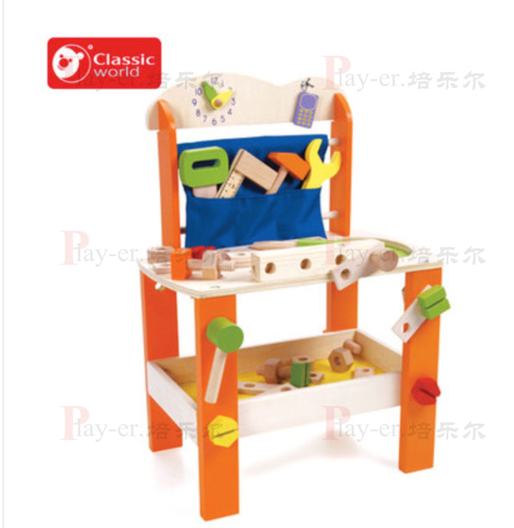 工具台可来赛外贸精品儿童多功能木质仿真工具箱拆装维修操作台椅