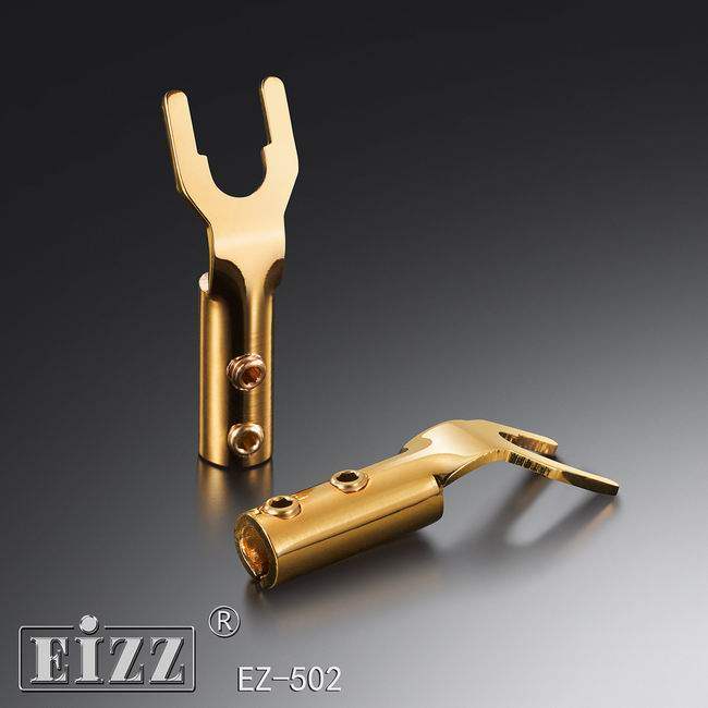 EIZZ 紫铜镀无镍金Y插香蕉头U型 喇叭线音响音频Y插 功放音箱插头