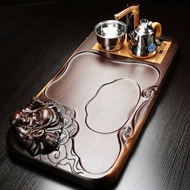 khay trà điện tử Hộ gia đình Kunde bộ khay trà gỗ mun hoàn chỉnh được chạm khắc bằng tay bàn trà 4 trong 1 trà biển bếp cảm ứng hoàn toàn tự động bàn trà điện cao cấp