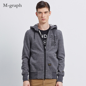 mgraph潮牌男装春季运动字母印花抓绒针织连帽直筒外套卫衣