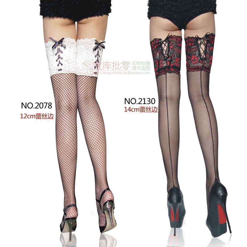 拼6双包邮 BEILEISI 宽边10CM蕾丝边中网高统袜 长筒大脚袜2078