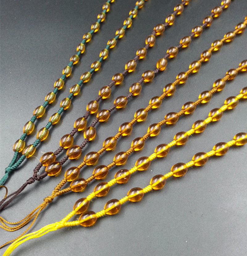 高档精美仿琥珀米珠挂件绳透明米珠吊坠绳珠宝玉石项链绳玉绳玉线