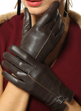 WARMEN皮手套女士真皮加绒冬季保暖时尚加厚真皮手套女羊皮L050