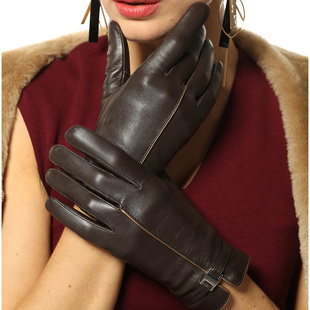 WARMEN皮手套女士真皮加绒冬季 加厚真皮手套女羊皮L050 保暖时尚