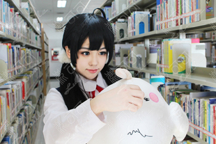 玉子超市北白川玉子送配件黑色60厘米呆毛款cosplay假发