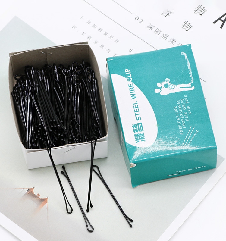 韩版黑色一字发夹影楼专用盘发小夹子钢铁夹刘海边夹发卡发饰盒装