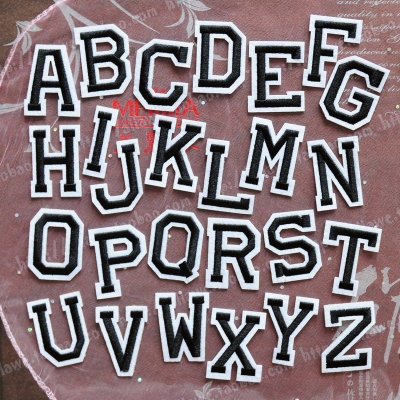 黑白色儿童趣味布贴abcefg手作diy小补丁26个英文字母带胶可熨烫
