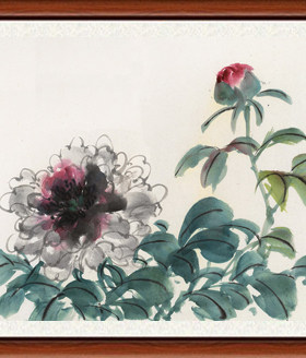 装饰画国画名人字画荷客厅山水画集高清书画作品谢稚柳牡丹赠装裱