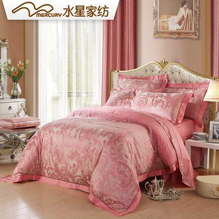 水星家纺 欧式宫廷卷草纹大提花四件套 托斯卡娜纯色套件TT1202