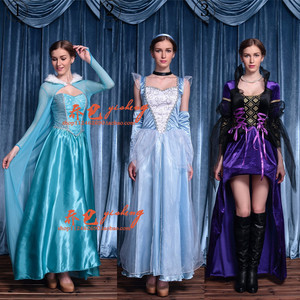 Disney冰雪奇缘cos 万圣节冰雪女王elsa艾莎奢华成人礼服裙 现货