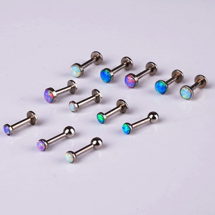 欧珀半宝石幻彩平底内牙唇钉澳宝耳骨耳钉opal气质钛钢钢耳饰单只