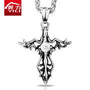 Wing-retro Western studded cross men''s domineering fashion pendant necklace pendant accessory free engraving