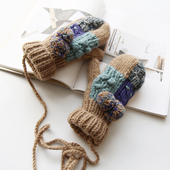 加绒全指手套女冬可爱韩版 围美 秋冬季 加厚挂脖学生保暖毛线手套