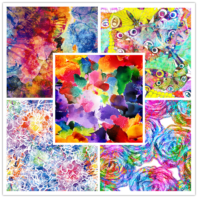 矢量设计素材 抽象彩色水彩风格图案蝴蝶花朵 EPS格式