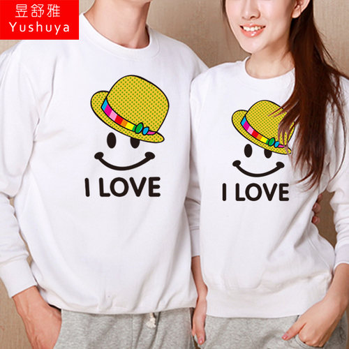 韩版笑脸情侣装卫衣男女棉圆领套头薄款秋衣结婚旅游衣服外套长袖 - 封面