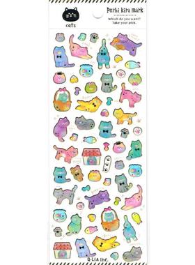 日本|Q-LIA贴纸|PUCHI KIRA系列|透明金箔|猫猫01054