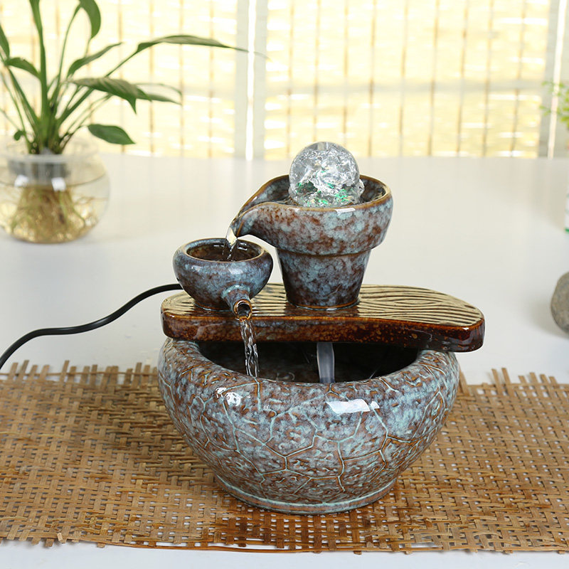陶瓷风水喷泉摆件 招财桌面流水加湿器
