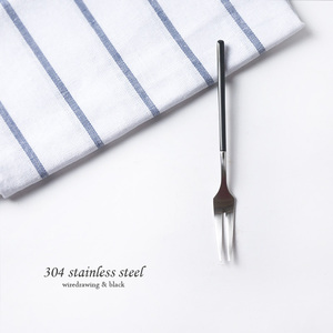 电镀磨砂黑柄 二齿水果叉 拉丝 304不锈钢 优质甜品叉蛋糕叉