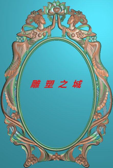 精雕图 灰度图 浮雕图 电脑雕刻图 仙女散花椭圆镜框