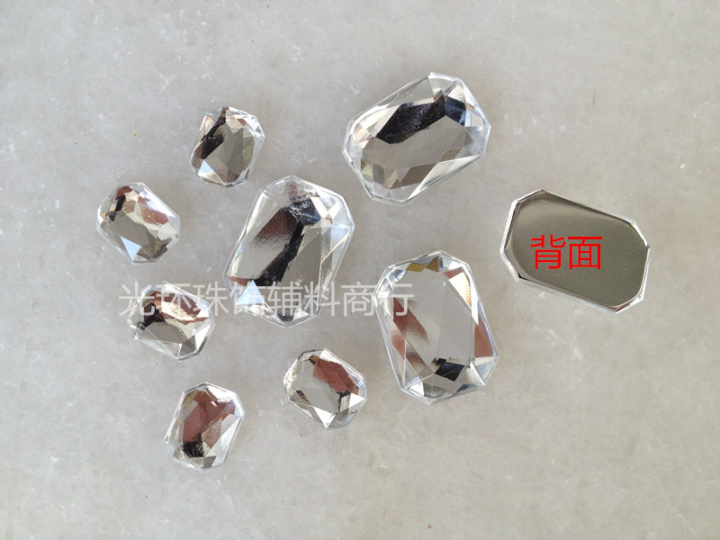 DIY平底镶钻 6*8mm-18*27mm白色平底长八角形尖面亚克力无孔钻