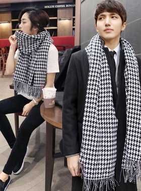 黑白色千鸟格围巾披肩两用女超宽保暖围脖加长情侣款格子披肩男厚
