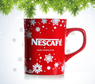 雀巢咖啡杯经典 男女喝水情侣杯陶瓷杯周边 红杯马克杯2000年限量版