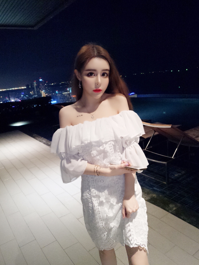 YY网红淘宝直播衣服性感紧身夜店显瘦露肩蕾丝连衣裙主播服装女装
