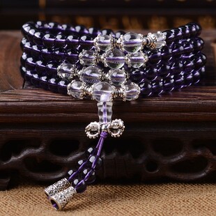 情侣108颗多层手串本命年 紫水晶三通多圈手链女士款 韩版 天然正品