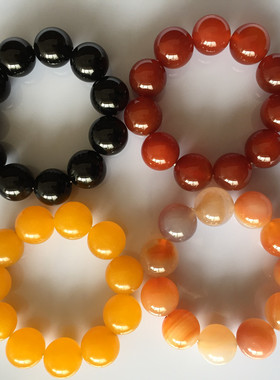 天然红黑粉黄玛瑙手链黄玉手串男女款多彩裸色大珠子佛珠包邮20mm