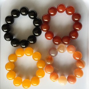 天然红黑粉黄玛瑙手链黄玉手串男女款多彩裸色大珠子佛珠包邮20mm