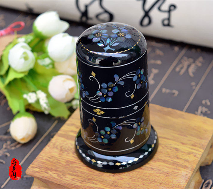 古典中式平遥推光漆器螺钿贝壳镶嵌牙签盒牙签筒牙签罐摆件环保