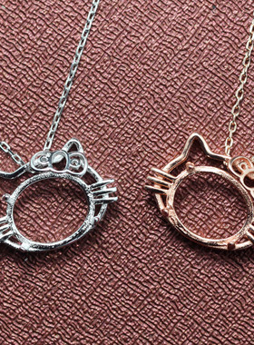 蛋形平底纯银18K金猫吊坠