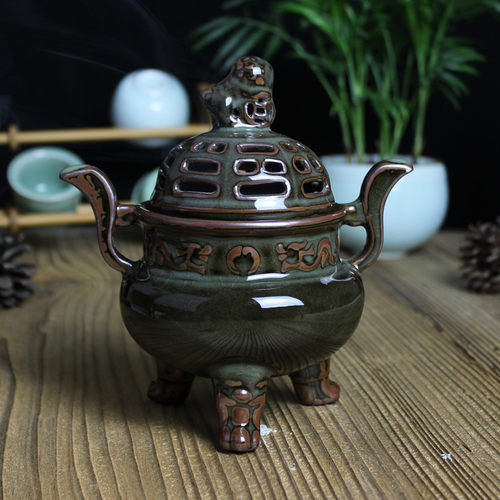 铁胎玻璃釉貔貅香熏炉，佛堂居家用品，