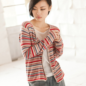 特价包邮2023秋季新款文艺清新纯棉条纹开衫针织衫毛衣外套薄款