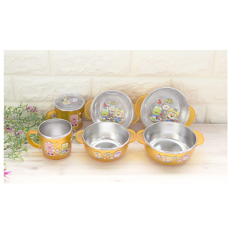 韩国进口 PORORO小企鹅 儿童不锈钢饭碗防烫碗水杯宝宝餐具16新款