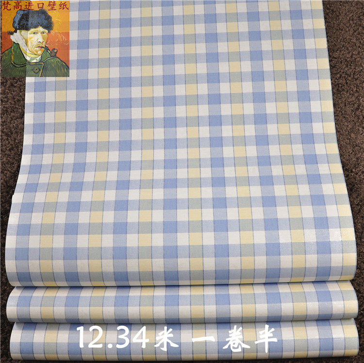 正品北美进口蓝山壁纸AVL美式乡村英伦风格子衣帽间卧室纯纸墙纸