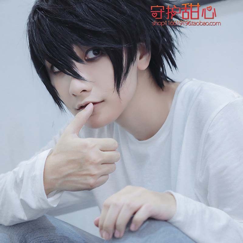 包邮灵跃宇智波佐助死亡笔记L扎克斯黑色反翘火影忍者cosplay假发图片