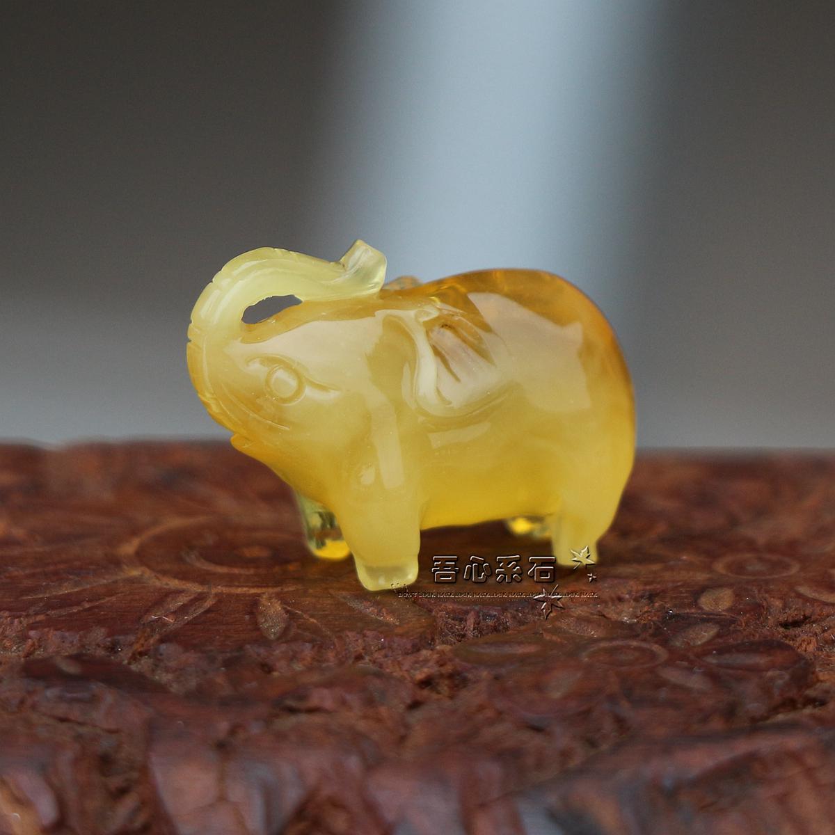 天然蜜蠟可愛大象雕件花珠吊墜