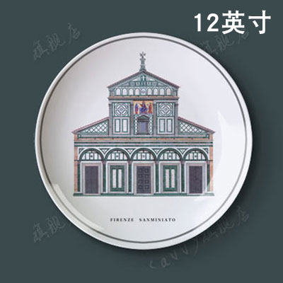 12英寸凯瑟薇手绘风格建筑图陶瓷盘装饰挂盘画盘圣殿凯旋门墙饰