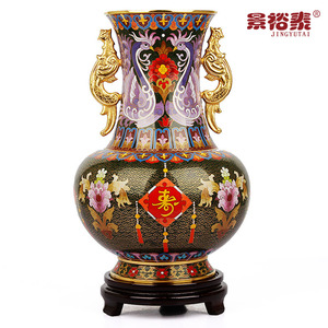 景泰蓝花瓶12寸福禄寿喜铜胎珐琅生日礼物家居传统工艺品摆件 绿