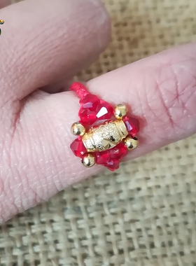 红绳手工水晶串珠戒指DIY材料包