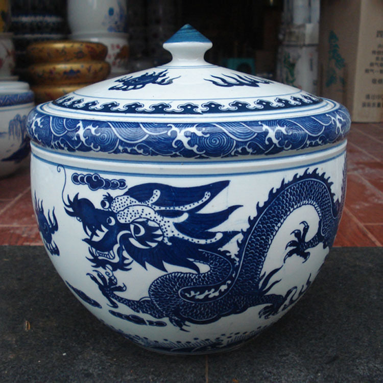 景德镇陶瓷青花小盖缸厨房菜缸食品缸储物腌菜缸实拍