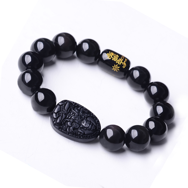 天然黑曜石本命佛手链虚空藏大日如来普贤文殊大势至菩萨手链